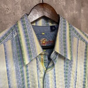 Robert Graham Mens LT Large Tall Striped Jacquard Button Down Shirt Multi READ